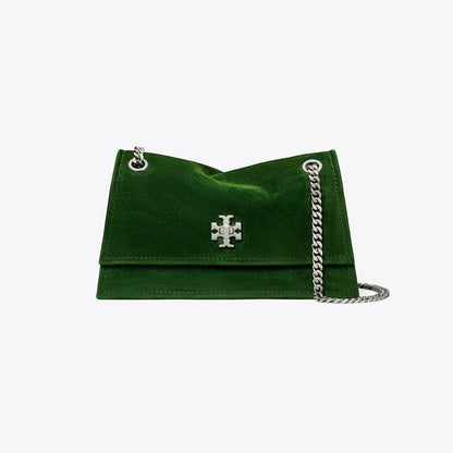 Tory Burch Mini Kira Turnlock Flocked Shoulder Bag Emerald