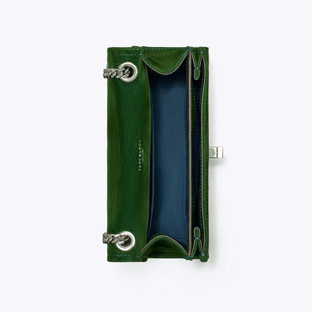 Tory Burch Mini Kira Turnlock Flocked Shoulder Bag Emerald