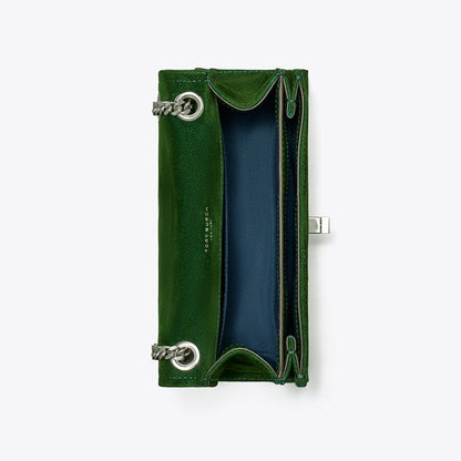 Tory Burch Mini Kira Turnlock Flocked Shoulder Bag Emerald