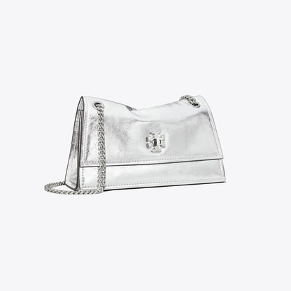 Tory Burch Mini Kira Turnlock Metallic Shoulder Bag Silver
