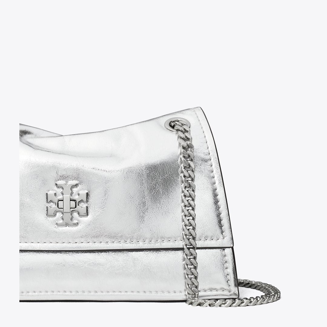 Tory Burch Mini Kira Turnlock Metallic Shoulder Bag Silver