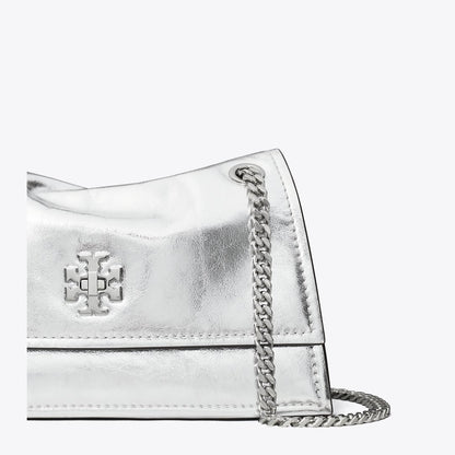 Tory Burch Mini Kira Turnlock Metallic Shoulder Bag Silver