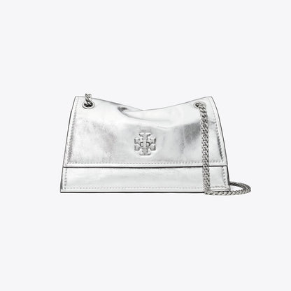 Tory Burch Mini Kira Turnlock Metallic Shoulder Bag Silver