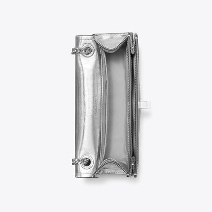 Tory Burch Mini Kira Turnlock Metallic Shoulder Bag Silver