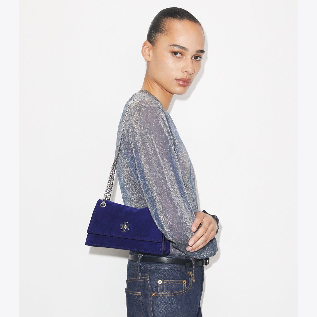 Tory Burch Mini Kira Turnlock Suede Shoulder Bag Ballpoint Blue