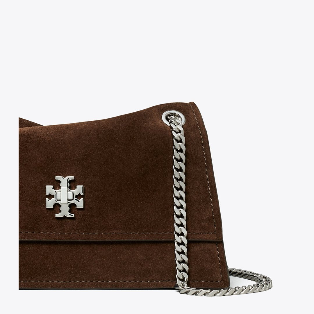 Tory Burch Mini Kira Turnlock Suede Shoulder Bag Dark Cocoa