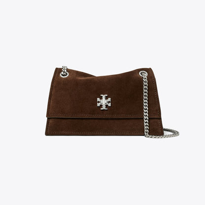 Tory Burch Mini Kira Turnlock Suede Shoulder Bag Dark Cocoa
