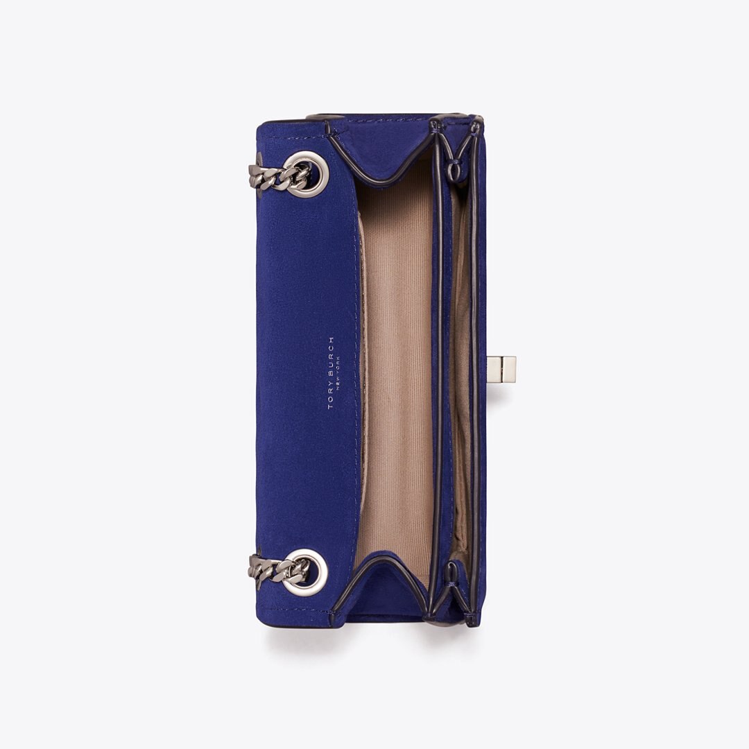 Tory Burch Mini Kira Turnlock Suede Shoulder Bag Ballpoint Blue