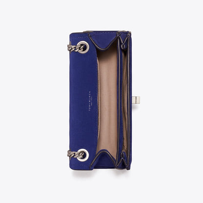 Tory Burch Mini Kira Turnlock Suede Shoulder Bag Ballpoint Blue
