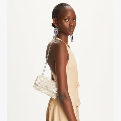 Tory Burch Mini Kira Woven Canvas Flap Bag Natural / Blanc