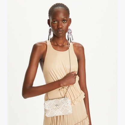 Tory Burch Mini Kira Woven Canvas Flap Bag Natural / Blanc