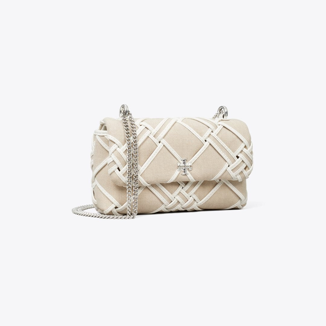Tory Burch Mini Kira Woven Canvas Flap Bag Natural / Blanc