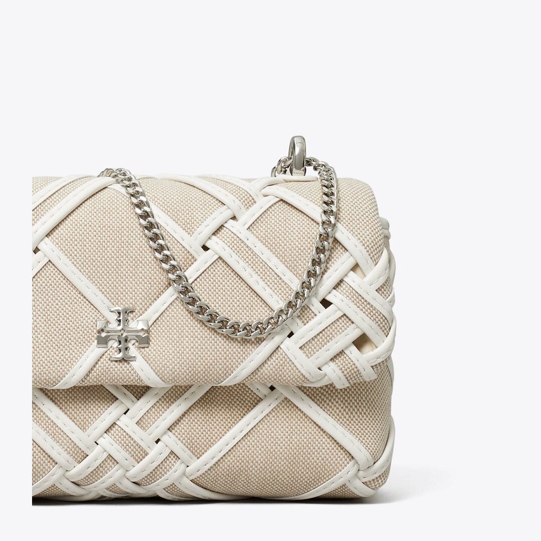 Tory Burch Mini Kira Woven Canvas Flap Bag Natural / Blanc