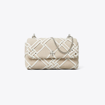 Tory Burch Mini Kira Woven Canvas Flap Bag Natural / Blanc