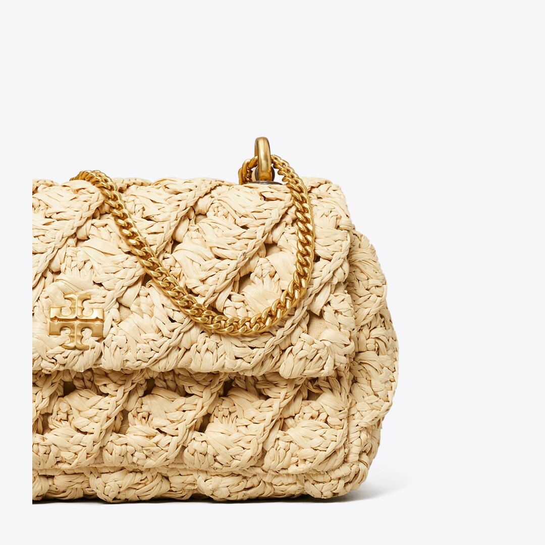 Tory Burch Mini Kira Woven Flap Bag Natural