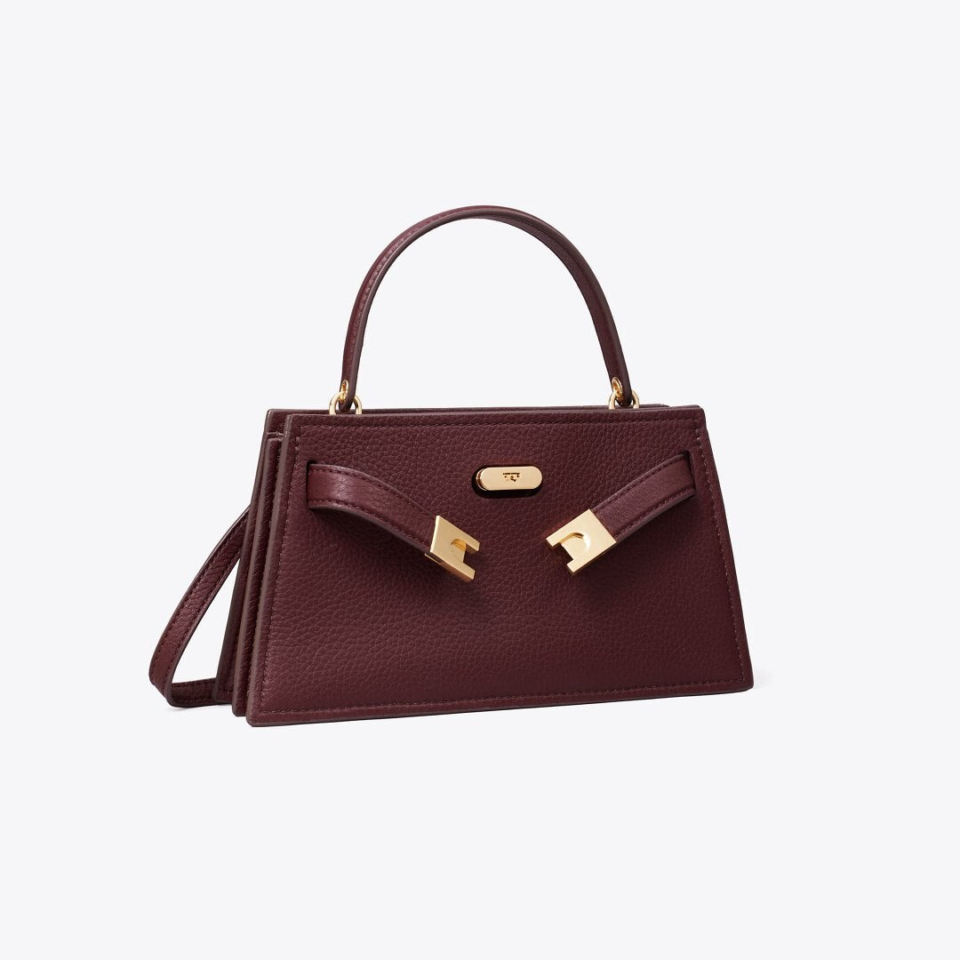 Tory Burch Mini Lee Radziwill Pebbled Top-Handle Bag Dark Carmine