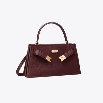 Tory Burch Mini Lee Radziwill Pebbled Top-Handle Bag Dark Carmine