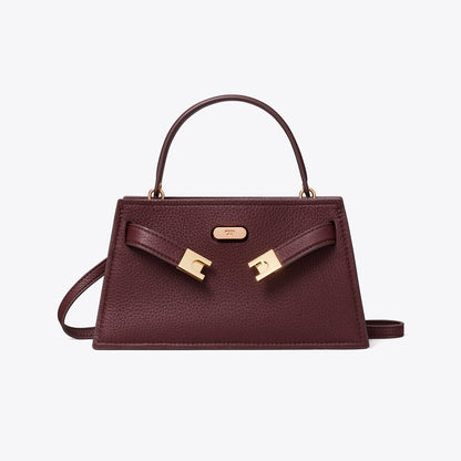 Tory Burch Mini Lee Radziwill Pebbled Top-Handle Bag Dark Carmine