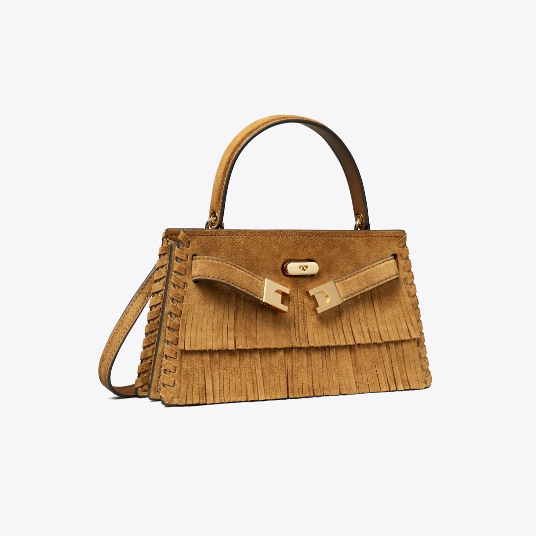 Tory Burch Mini Lee Radziwill Suede Fringe Top-Handle Bag WILD TABACCO