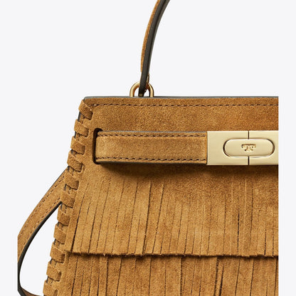 Tory Burch Mini Lee Radziwill Suede Fringe Top-Handle Bag WILD TABACCO