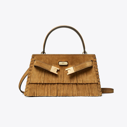 Tory Burch Mini Lee Radziwill Suede Fringe Top-Handle Bag WILD TABACCO