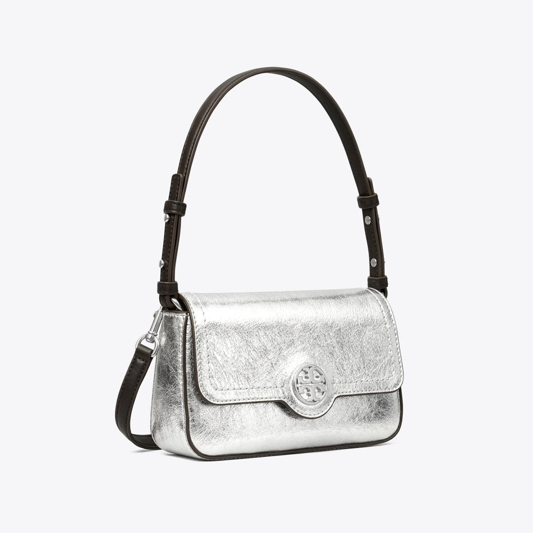 Tory Burch Mini Metallic Leather Shoulder Bag Silver