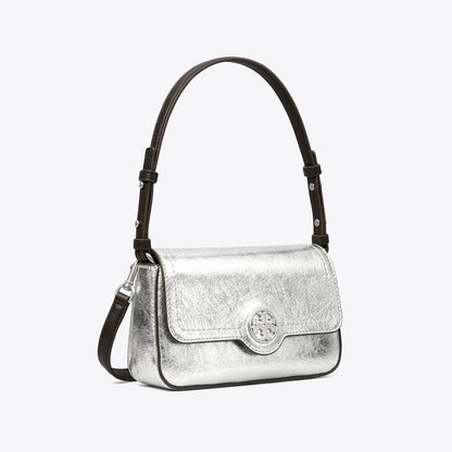 Tory Burch Mini Metallic Leather Shoulder Bag Silver
