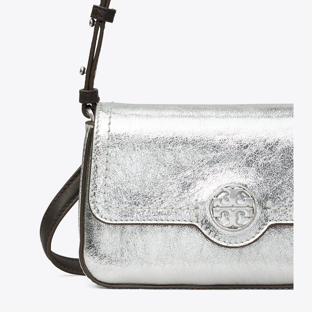 Tory Burch Mini Metallic Leather Shoulder Bag Silver