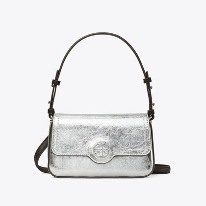 Tory Burch Mini Metallic Leather Shoulder Bag Silver