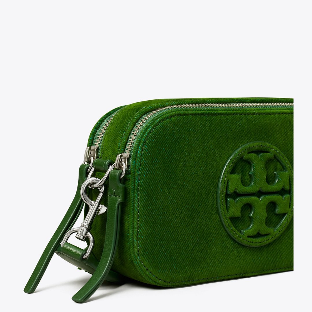 Tory Burch Mini Miller Flocked Crossbody Bag Emerald