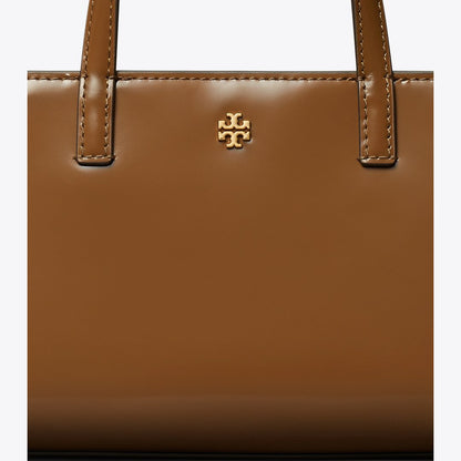 Tory Burch Mini Patent Leather Tote Rich Walnut