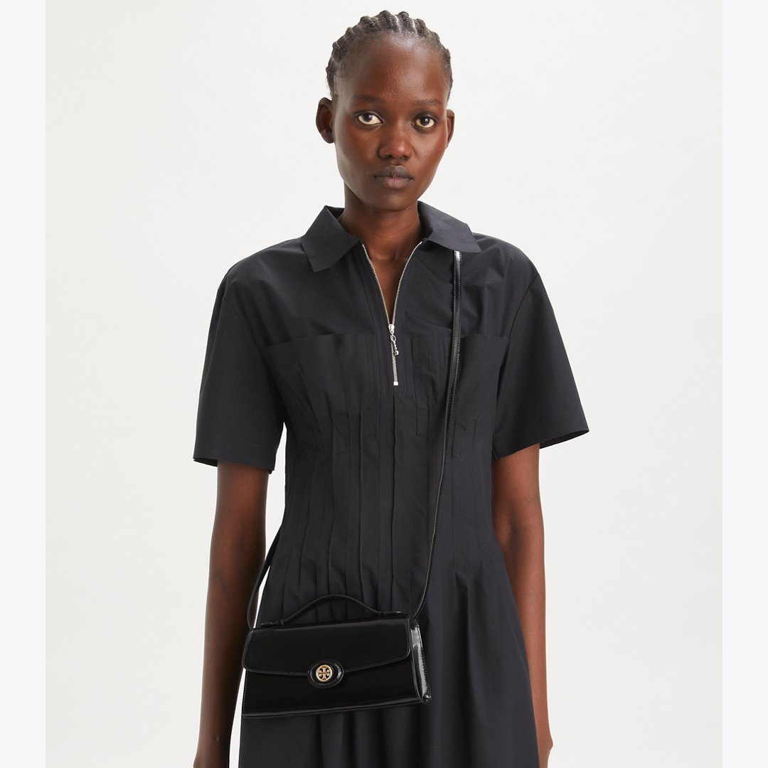 Tory Burch Mini Robinson Spazzolato Crossbody Black