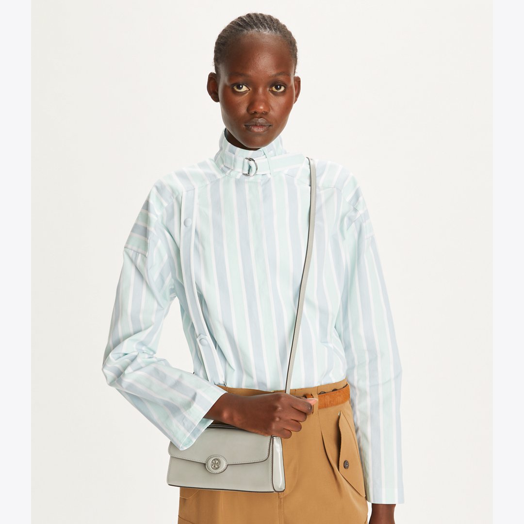 Tory Burch Mini Robinson Spazzolato Crossbody Light Granite