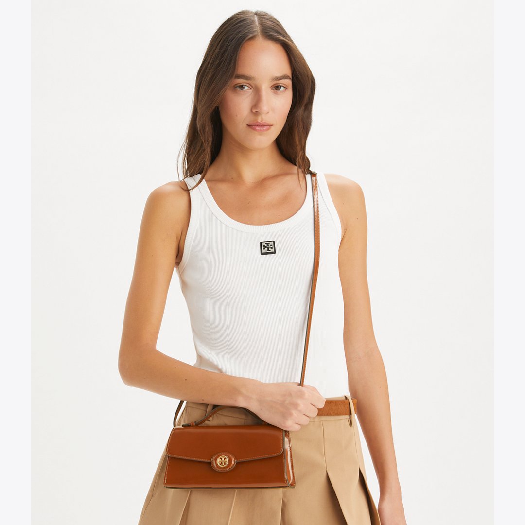 Tory Burch Mini Robinson Spazzolato Crossbody DARK SIENNA