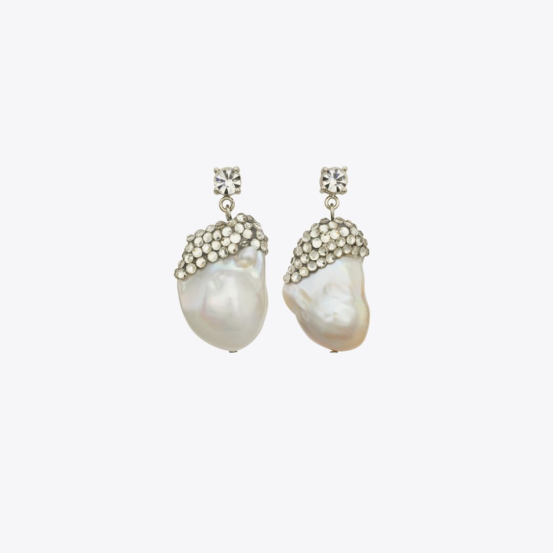 Tory Burch Moondance Crystal and Pearl Drop Earrings Ivory / Crystal