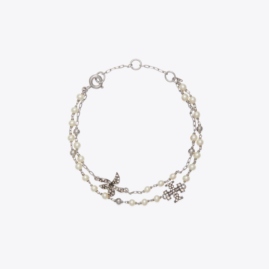 Tory Burch Moondance Multi Strand Pearl Bracelet Tory Silver / Pearl / Crystal