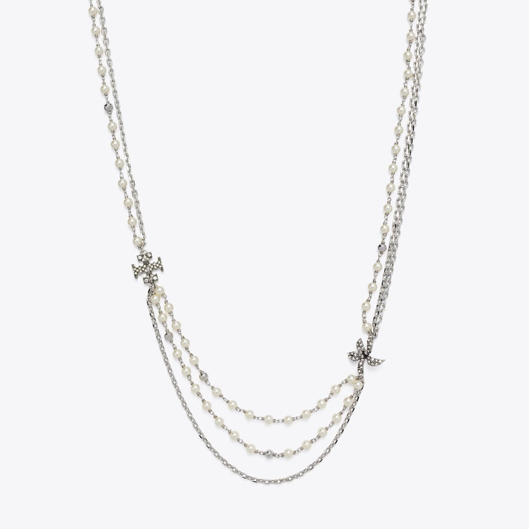 Tory Burch Moondance Multi Strand Pearl Necklace Tory Silver / Pearl / Crystal