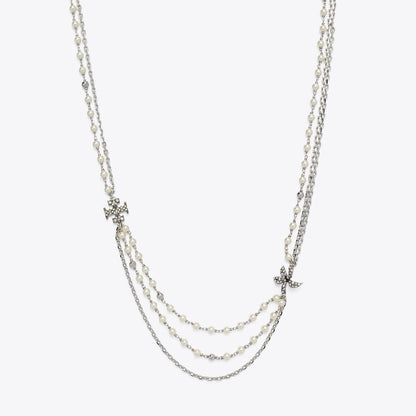 Tory Burch Moondance Multi Strand Pearl Necklace Tory Silver / Pearl / Crystal