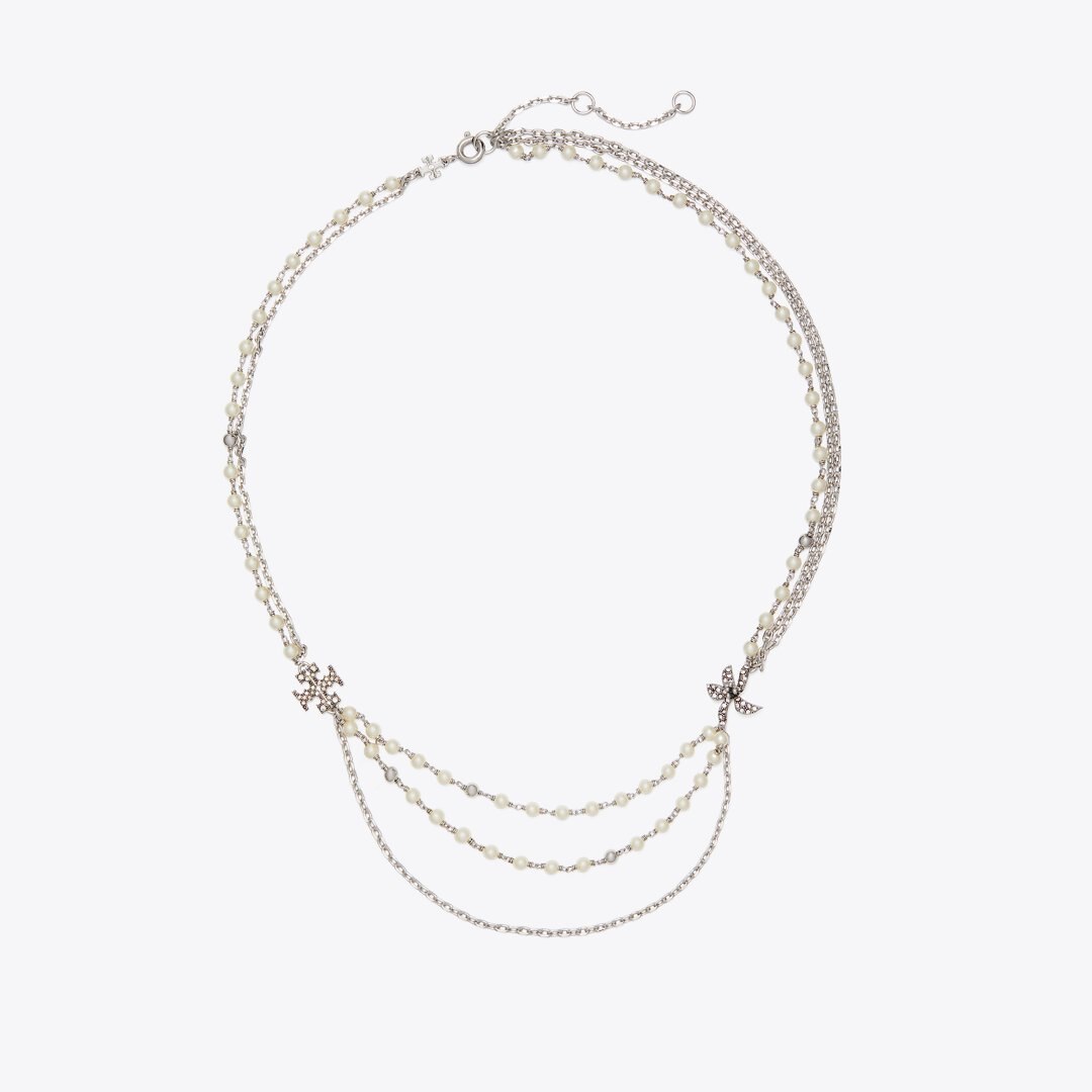 Tory Burch Moondance Multi Strand Pearl Necklace Tory Silver / Pearl / Crystal