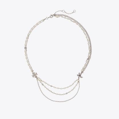 Tory Burch Moondance Multi Strand Pearl Necklace Tory Silver / Pearl / Crystal