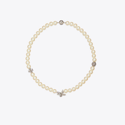 Tory Burch Moondance Pav Flower Pearl Necklace Tory Silver / Pearl / Crystal