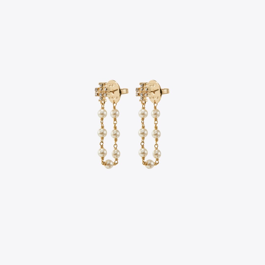 Tory Burch Moondance Pearl and Chain Earrings Tory Gold / Pearl / Crystal