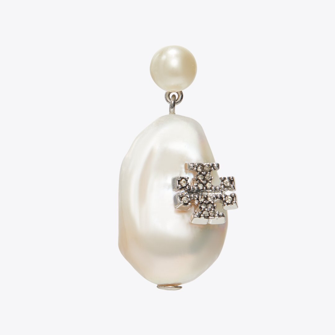 Tory Burch Moondance Pearl and Flower Drop Earrings Tory Silver / Pearl / Crystal
