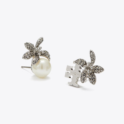 Tory Burch Moondance Pearl and Flower Stud Earrings Tory Silver / Pearl / Crystal