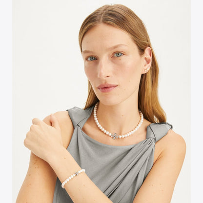 Tory Burch Moondance Pearl and Pav Necklace Tory Silver / Pearl / Crystal