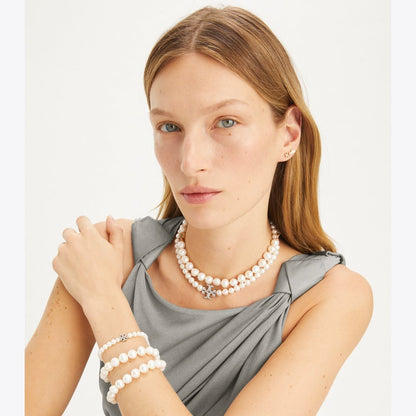 Tory Burch Moondance Pearl and Pav Necklace Tory Silver / Pearl / Crystal