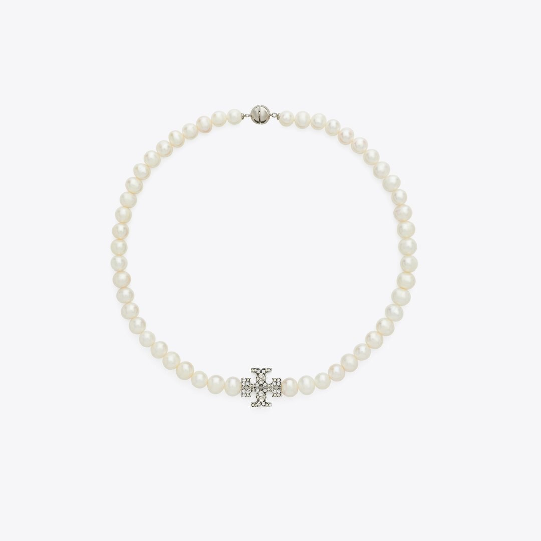 Tory Burch Moondance Pearl and Pav Necklace Tory Silver / Pearl / Crystal