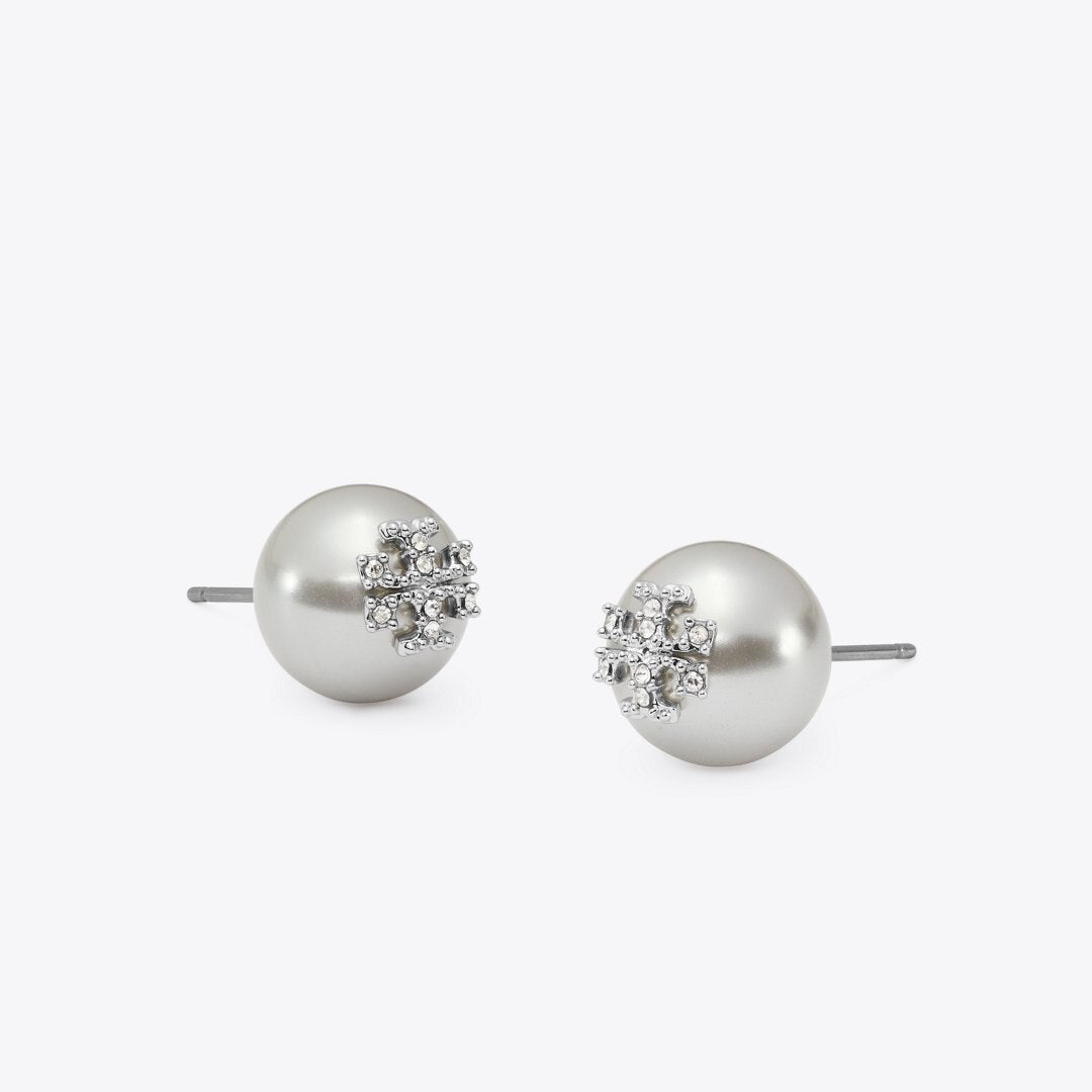 Tory Burch Moondance Pearl and Pav Stud Earrings Gray