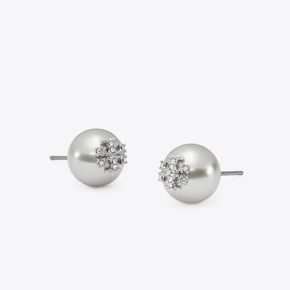 Tory Burch Moondance Pearl and Pav Stud Earrings Gray