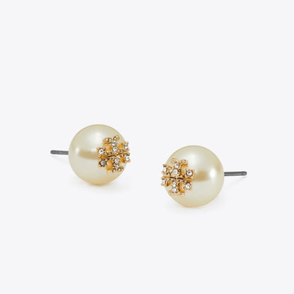 Tory Burch Moondance Pearl and Pav Stud Earrings Ivory